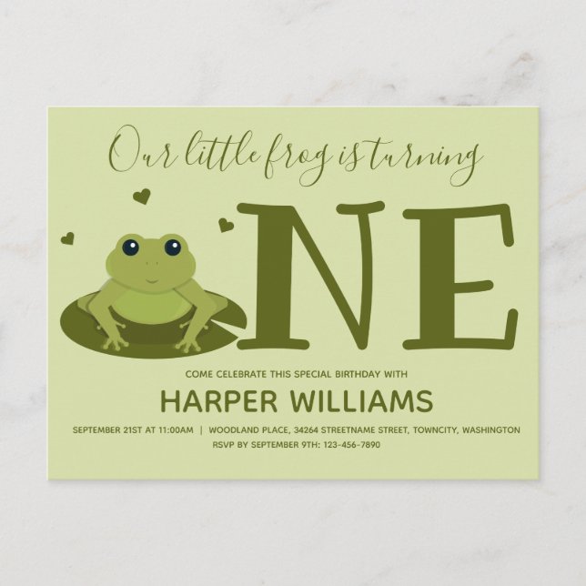 Invitation Carte Postale Grenouille transformant un animal vert premier ann (Devant)