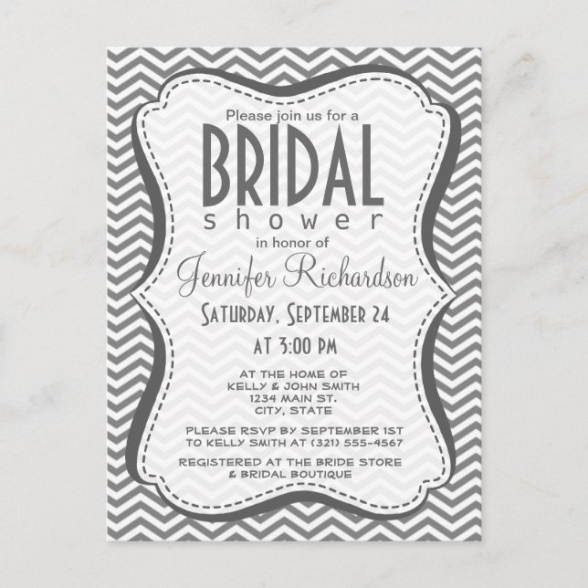 Invitation Carte Postale Gris Tailles Chevron (Devant)