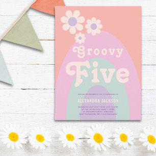 Invitation Carte Postale Groovy Five Rétro Anniversaire Fête en Arche de Ma