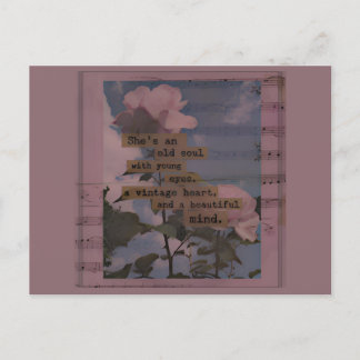 Invitation Carte Postale Guillemets esthétiques, rose, femme vintage, roman