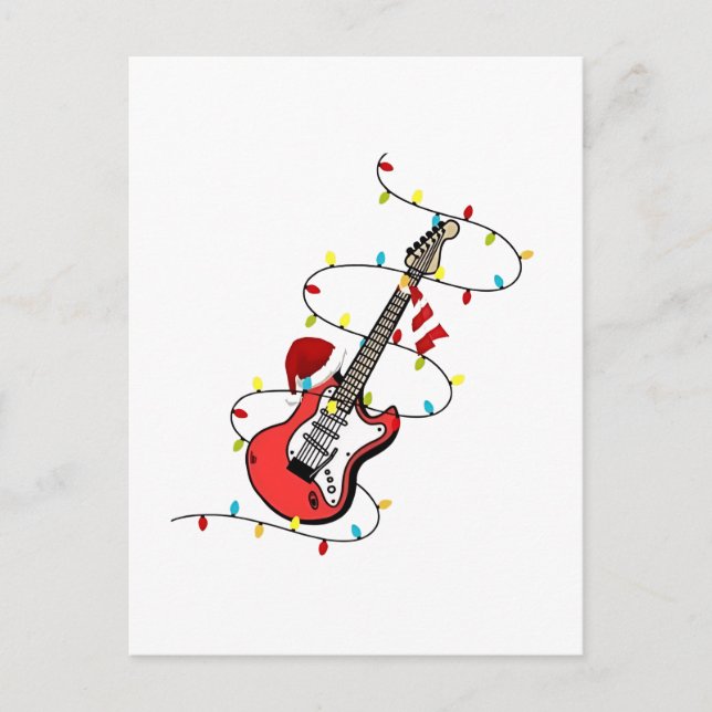 Invitation Carte Postale Guitare électrique Santa Claus Musique Noël Amant (Devant)