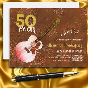 Invitation Carte Postale Guitare Rustique 50e Anniversaire Rock and Roll