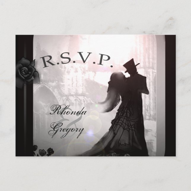 Invitation Carte Postale Halloween amoureux Silhouette Correspondant RSVP P (Devant)