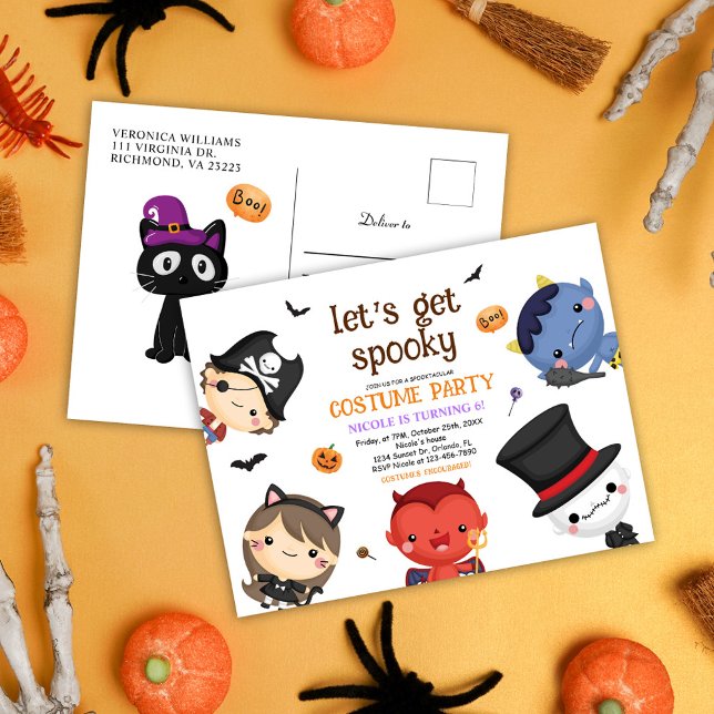 Invitation Carte Postale Halloween Anniversaire de enfant Costume Party mig (Halloween Kids Birthday Costume Party Cute Funny Invitation Postcard)