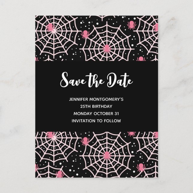 Invitation Carte Postale Halloween Cobwebs & Spiders Motif Enregistrer la d (Devant)