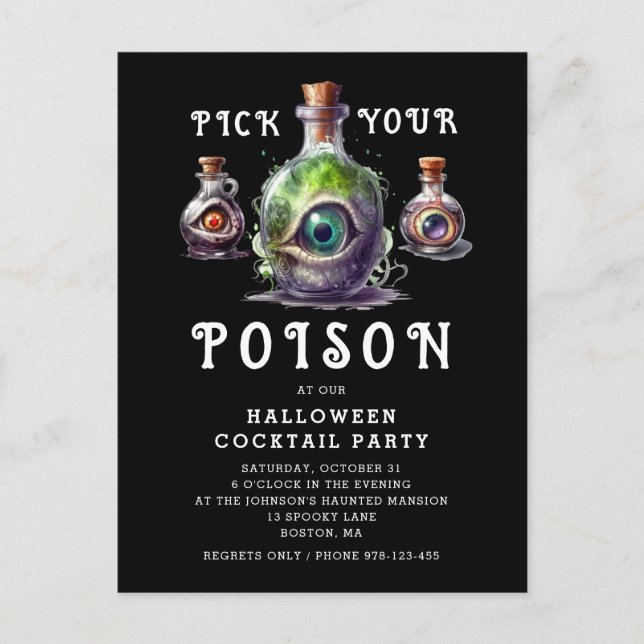 Invitation Carte Postale Halloween Cocktail Party Choisissez votre poison (Devant)