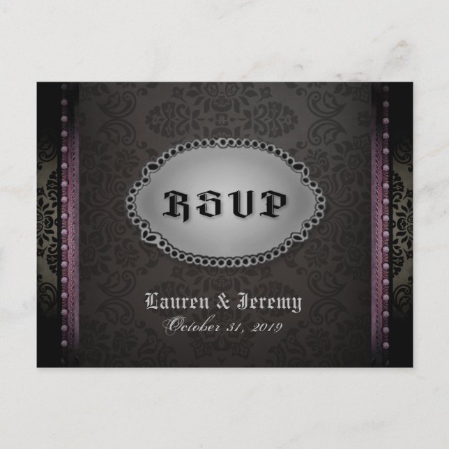 Invitation Carte Postale Halloween gris noir violet gothique RSVP PostCard (Devant)