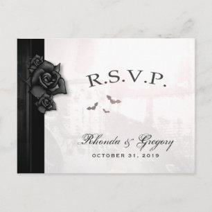 Invitation Carte Postale Halloween noir gothique correspondant RSVP PostCar