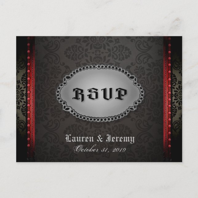 Invitation Carte Postale Halloween noir gris rouge gothique RSVP PostCard (Devant)