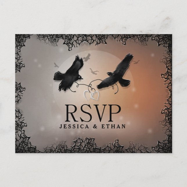 Invitation Carte Postale Halloween Ravens Mariage RSVP Matching PostCard (Devant)