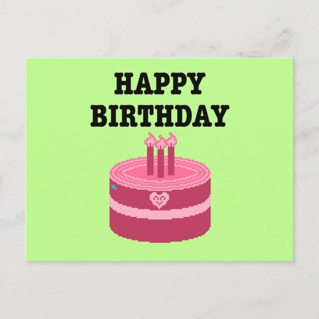 Invitation Carte Postale Happy Eight-Bit Birthday Pixel Art (Devant)