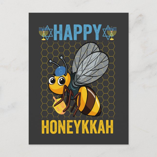 Invitation Carte Postale Happy Honeykah Funny Hanoukka Honey Bee Don (Devant)