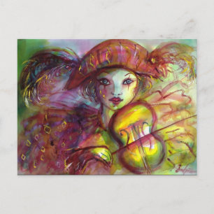 Invitation Carte Postale HARLEQUIN JOUER VIOLIN Music, Masquerade Party