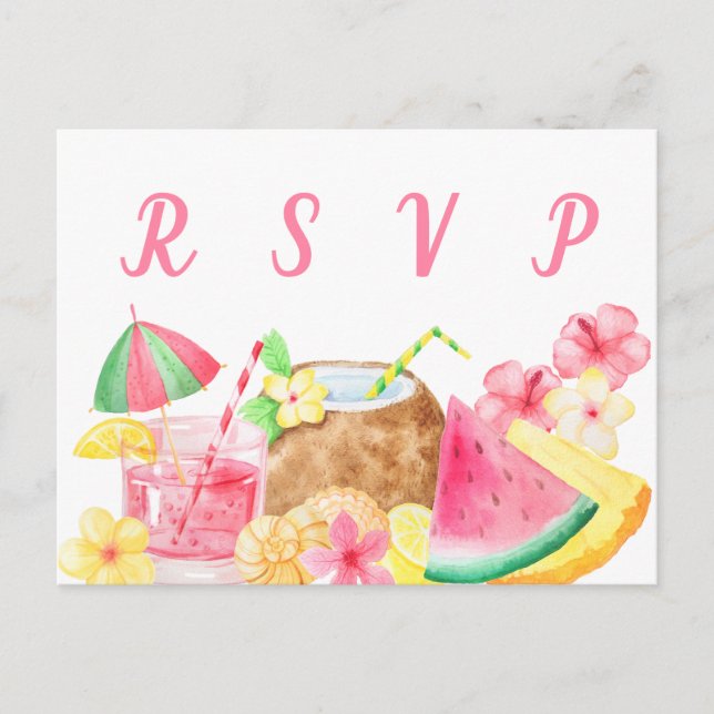 Invitation Carte Postale Hawaiian Luau Thème Tropical Party RSVP (Devant)