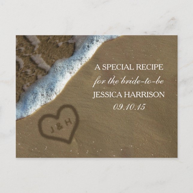Invitation Carte Postale Heart In The Sand Beach Fête des mariées Recette C (Devant)