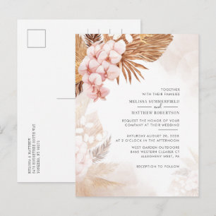 Invitation Carte Postale Herbe de la Pampa Terracotta Botanique Floral Rose