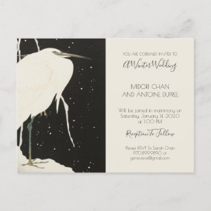Invitation Carte Postale Héron Blanc Dans La Neige Blanche De Mariage D'Hiv