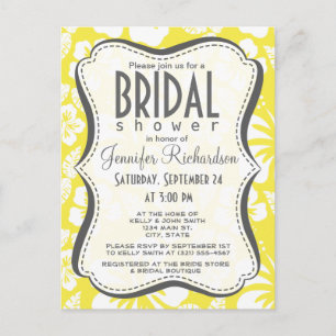 Invitation Carte Postale Hibiscus tropicaux hawaïens jaune citron