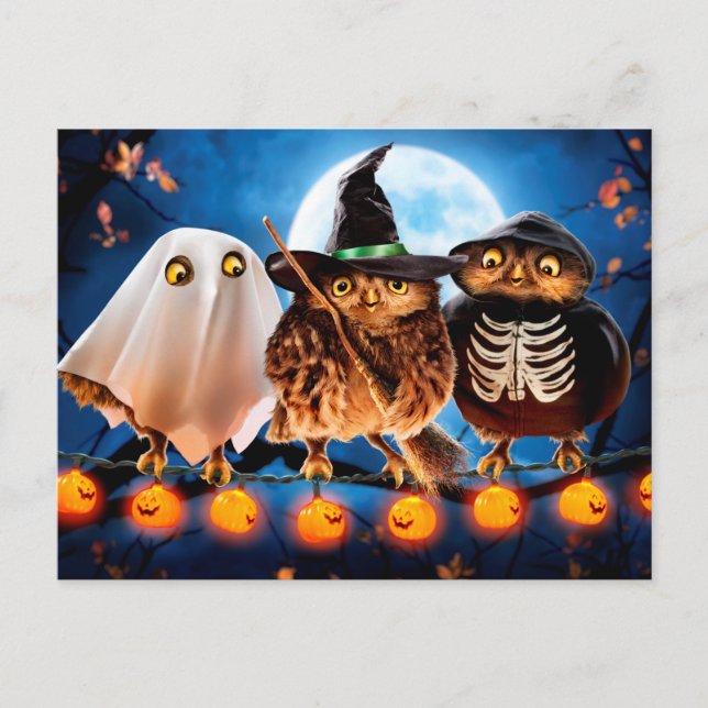 Invitation Carte Postale Hiboux d'Halloween (Devant)
