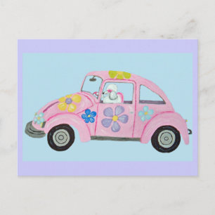 Invitation Carte Postale Hippie Caniche dans une voiture d'amour d'enfant f