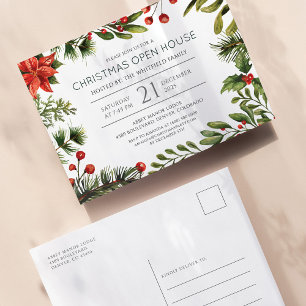 Invitation Carte Postale Holiday de Noël Open House Vert rouge