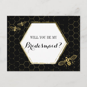 Invitation Carte Postale Honey Bee Black Gold Custom Bridesmaid Proposition