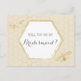 Invitation Carte Postale Honey Bee Cream Gold Custom Bridesmaid Proposition