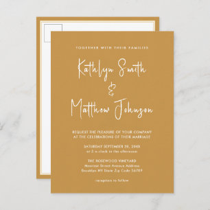 Invitation Carte Postale Honey Gold QR Code Tout en un Mariage moderne