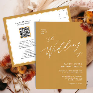 Invitation Carte Postale Honey Gold QR Code Tout en un Mariage moderne