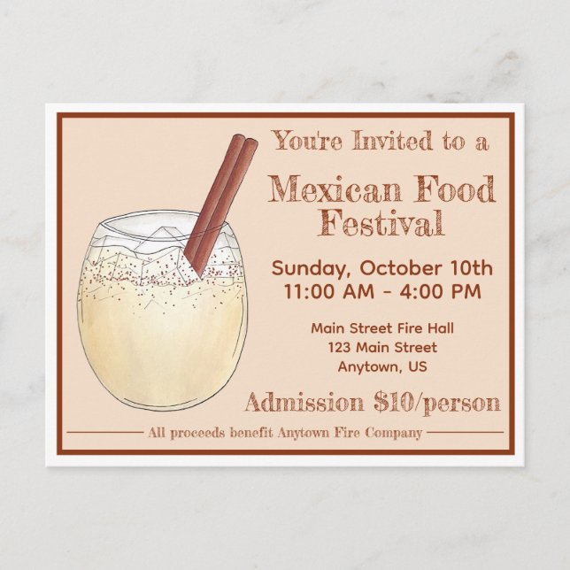 Invitation Carte Postale Horchata Orxata Festival Mexicain de Boissons (Devant)