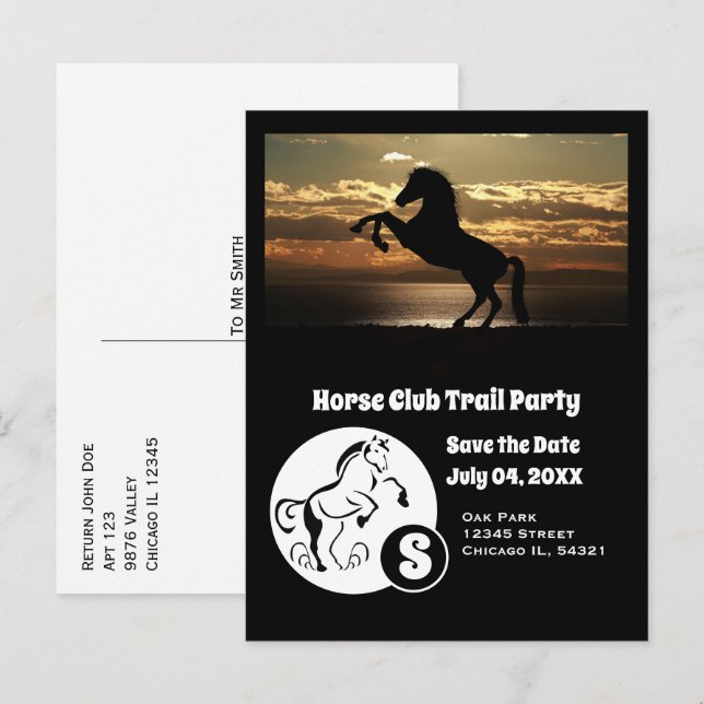 Invitation Carte Postale Horse Club Trail Party Monogramme Photo (Devant / Derrière)