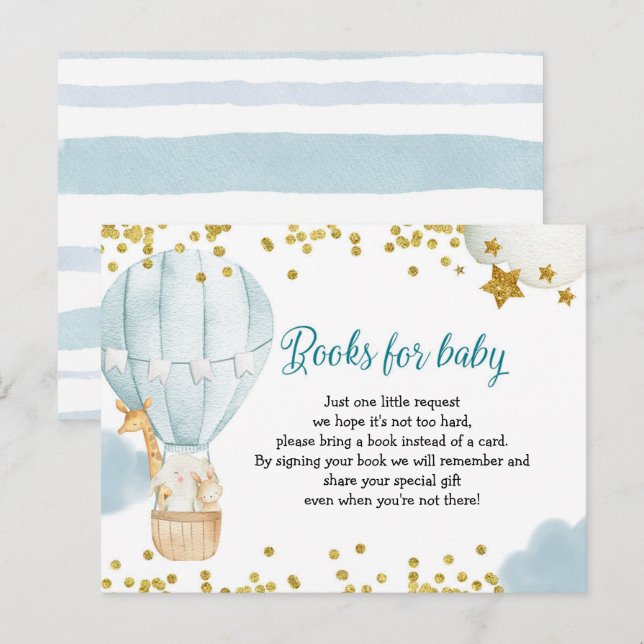 Invitation Carte Postale Hot Air Balloon Animaux Livres pour bébé Invitatio (Devant / Derrière)