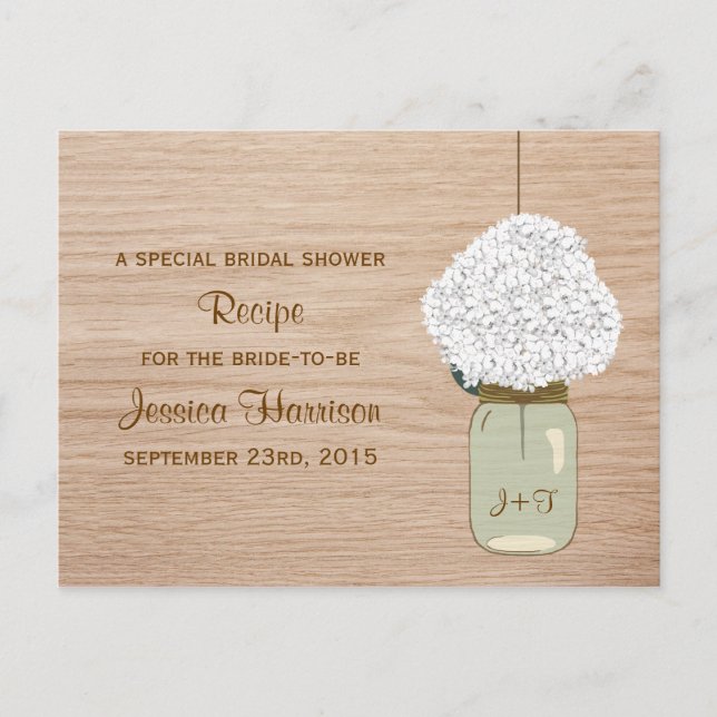 Invitation Carte Postale Hydrangea blanche et la Fête des mariées Mason Jar (Devant)