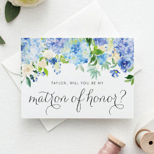 Invitation Carte Postale Hydrangea Bleu et Rose Ivoire Demoiselle d'Honneur