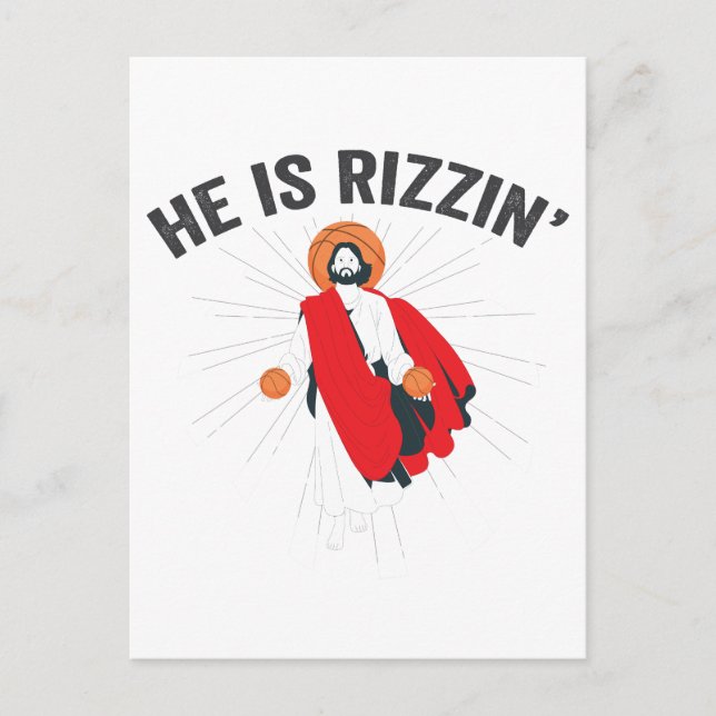 Invitation Carte Postale Il est Rizzin Funny GenZ Basketball dimanche de Pâ (Devant)