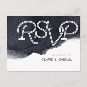 Invitation Carte Postale Indigo aquarelle moderne mariage simple RSVP