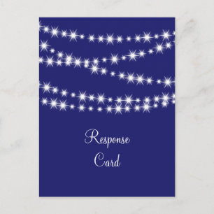 Invitation Carte Postale Indigo Twinkle Lights RSVP