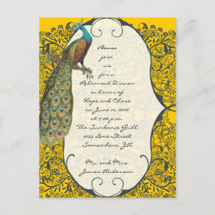 Invitation Carte Postale Inséparable de la Marine Damask Rehearsal Dîner In