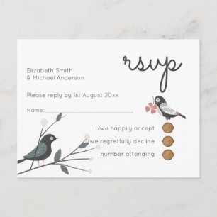 Invitation Carte Postale Inséparables de bois Mariage RSVP Retour Budget