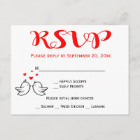 Inséparables rouges RSVP Mariage Fête Oiseaux noir