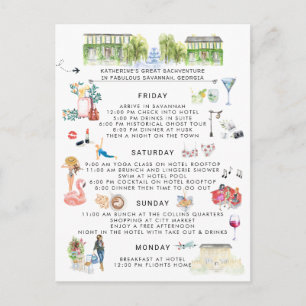 Invitation Carte Postale Itinéraire du week-end de bachelorette   Savannah,