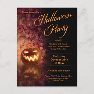 Invitation Carte Postale Jack O'Lantern Hallowen Party Noir + Orange