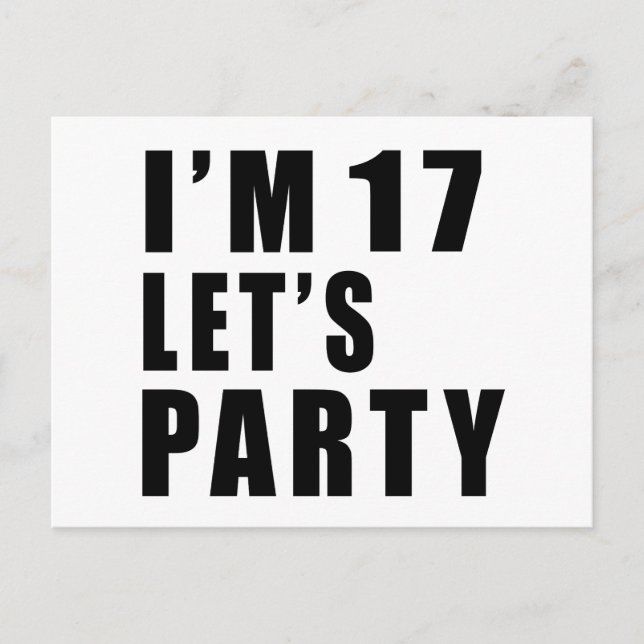 Invitation Carte Postale J'ai 17 ans Faisons la fête (Devant)