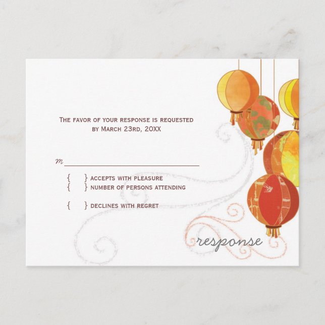 Invitation Carte Postale Jardin de mariage des lanternes pendante RSVP (Devant)