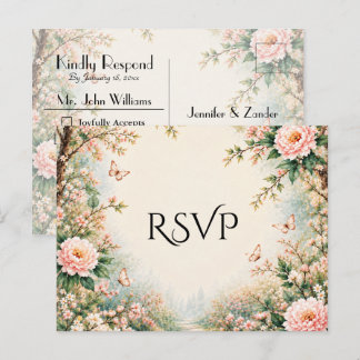 Invitation Carte Postale Jardin Enchanté Fleur Sauvage Papillon Mariage RSV