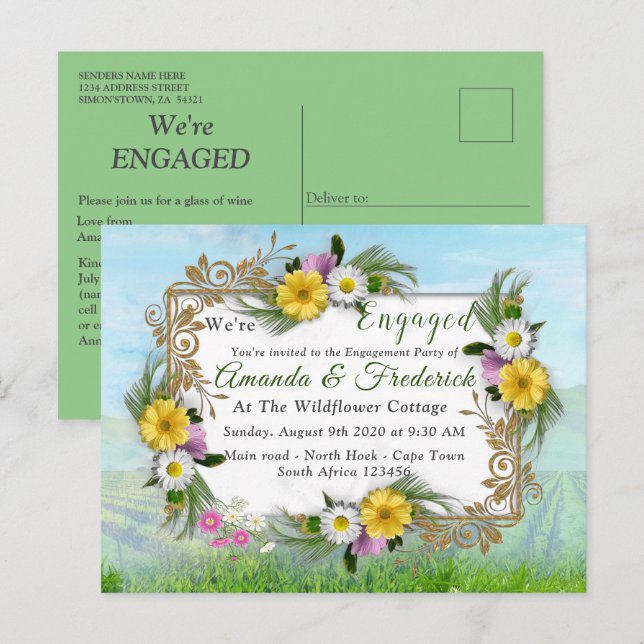 Invitation Carte Postale Jardin fleur sauvage sous un ciel ensoleillé (Devant / Derrière)
