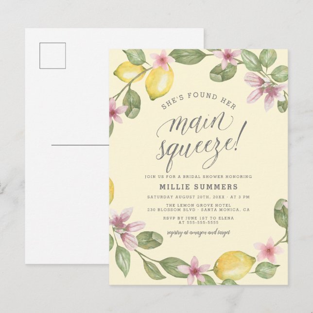 Invitation Carte Postale Jaune | Fête des mariées principale de courge de c (Devant / Derrière)