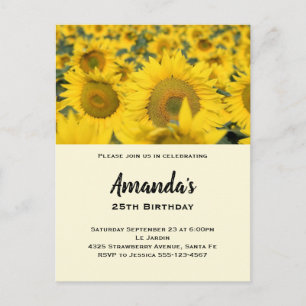 Invitation Carte Postale Jaune Fleur de soleil Anniversaire