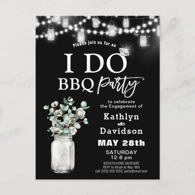 Invitation Carte Postale JE FAIS Fiançailles Eucalyptus Greenery BBQ Party (Devant)