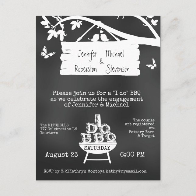 Invitation Carte Postale Je le fais | BBQ | Tableau de bord fiançailles (Devant)